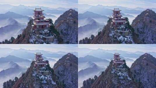 西安南五台景区冬雪雪景高清在线视频素材下载