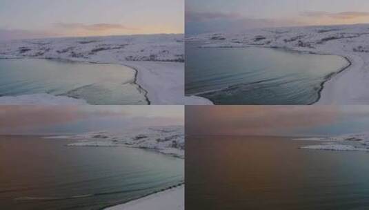 航拍粉色的大海落满白雪高清在线视频素材下载