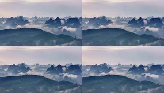 航拍桂林水墨山水山峦云雾缭绕高清在线视频素材下载
