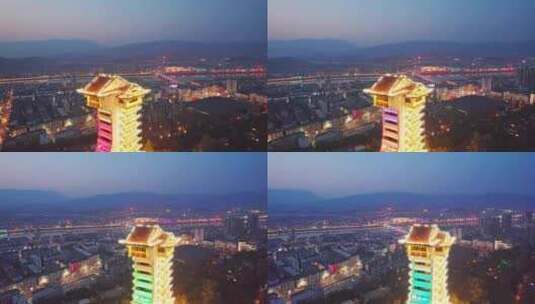 四川广元市凤凰山公园凤凰楼夜景航拍实时高清在线视频素材下载