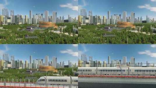 三维绿色城市和谐号高铁动车高清在线视频素材下载