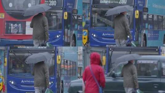 下雨行人过马路 慢镜头高清在线视频素材下载