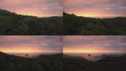 黄昏森林海岛天际线景观高清在线视频素材下载