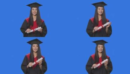 手持毕业证书的女生在面向镜头讲话高清在线视频素材下载