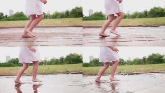 小女孩在雨中奔跑高清在线视频素材下载