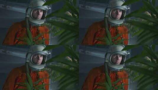宇航员在温室培育植物高清在线视频素材下载