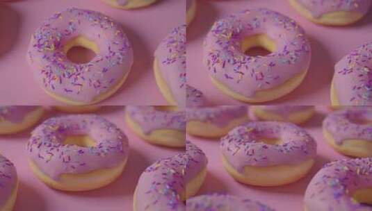 粉色桌子上的甜甜圈特写高清在线视频素材下载