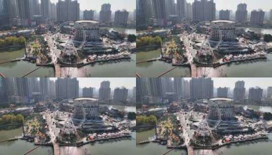 南京百家湖游乐园摩天轮卡丁车航拍高清在线视频素材下载