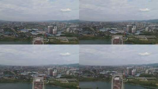 航拍城市在建跨河大桥高清在线视频素材下载