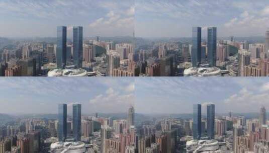 4K航拍贵州贵阳花果园双子塔地标建筑高清在线视频素材下载