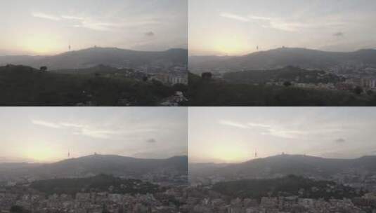 巴塞罗那自然风光夕阳落下大全景高清在线视频素材下载