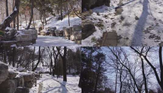 【镜头合集】落雪假山石岩石圆明园雪景 ~高清在线视频素材下载