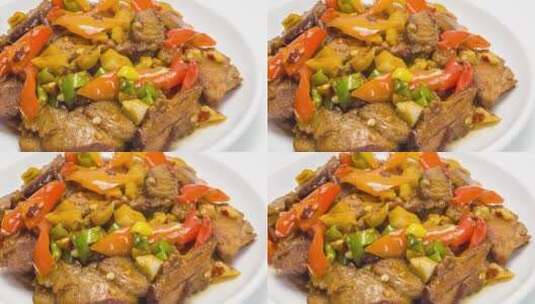 家常菜品小炒腊肉4k美食滑轨平移高清在线视频素材下载