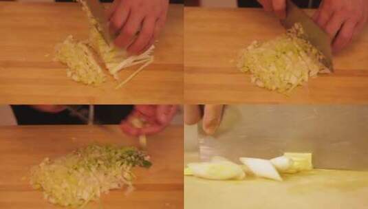 【镜头合集】厨师切大葱小葱去腥高清在线视频素材下载