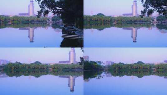 广州流花湖公园绿树湖泊全景唯美自然风光高清在线视频素材下载