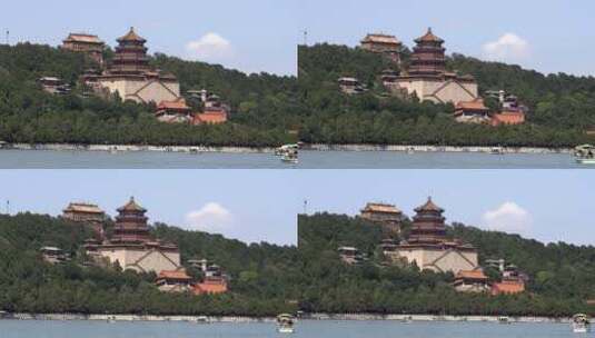 北京颐和园西堤看昆明湖及佛香阁高清在线视频素材下载