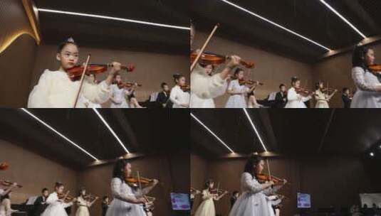 儿童拉小提琴音乐会高清在线视频素材下载