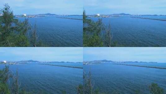 烟台山海岸码头与碧蓝大海自然风光高清在线视频素材下载