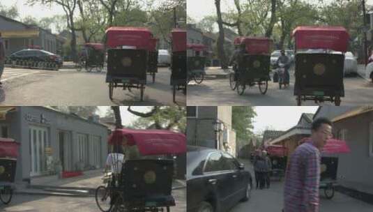 北京什刹海后海三轮车夫骑三轮车胡同旅游高清在线视频素材下载