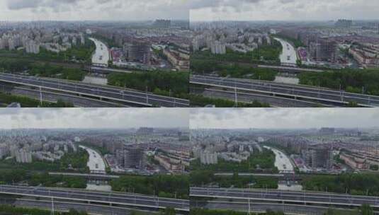 上海复工复产，路上车流川流不息航拍高清在线视频素材下载