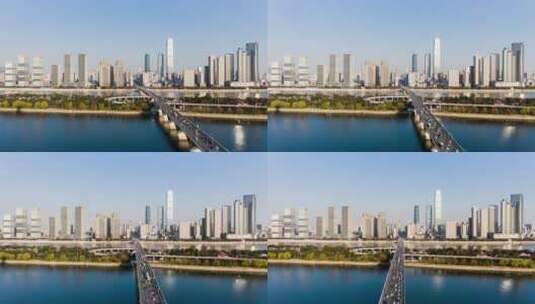 4K航拍长沙橘子洲大桥航拍延时高清在线视频素材下载