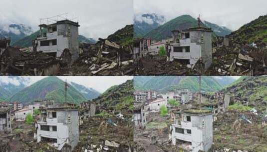 四川汶川大地震震中遗址航拍高清在线视频素材下载