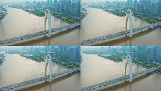 4K广州珠江新城猎德桥日落航拍高清在线视频素材下载