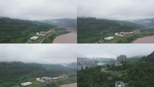 平昌河流沿岸城市高清在线视频素材下载