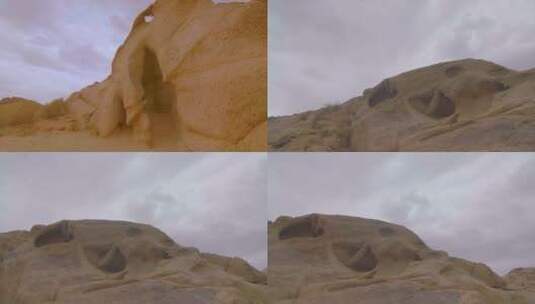 内蒙古沙漠戈壁 风蚀地貌 单个巨风洞 组镜高清在线视频素材下载