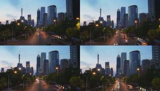 航拍城市夜景交通天际线高楼道路车流高清在线视频素材下载