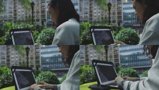 笔记本电脑上工作的女人高清在线视频素材下载