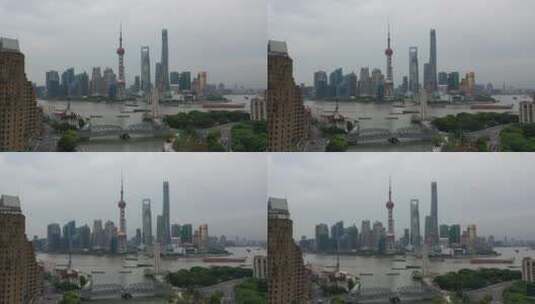上海浦东陆家嘴城市高楼天际线风光航拍高清在线视频素材下载