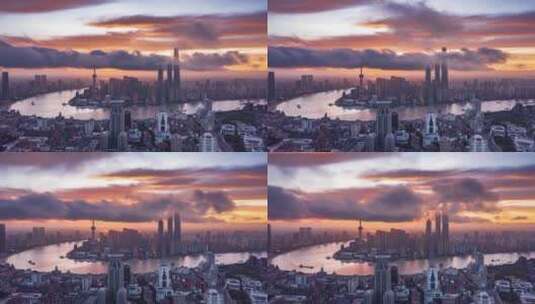 4K上海航拍外滩陆家嘴日出清晨平流高清在线视频素材下载