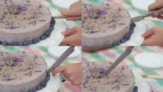 刀切蓝莓蛋糕高清在线视频素材下载