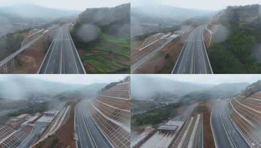 公路视频雨季修建施工中的云南山区高速公路高清在线视频素材下载