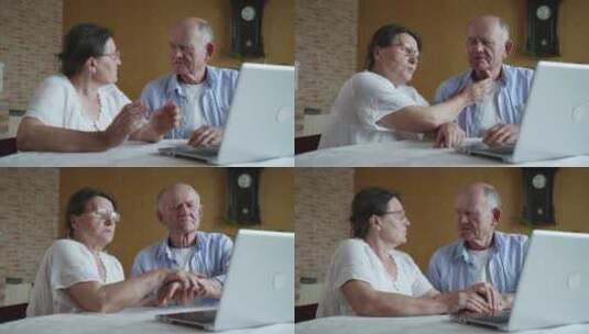 一对老夫妻在电脑前讨论高清在线视频素材下载