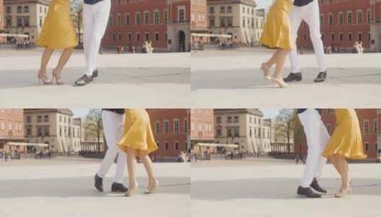夫妇在街头跳舞低角度拍摄高清在线视频素材下载