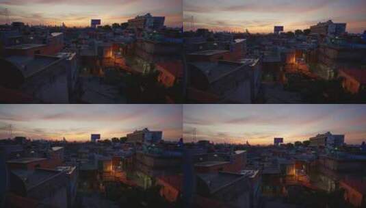 屋顶拍摄夕阳下的贫民窟高清在线视频素材下载