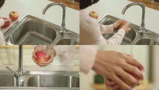 在厨房洗苹果高清在线视频素材下载