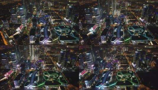 江苏苏州时代广场商业街夜景灯光航拍高清在线视频素材下载