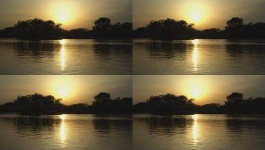 夕阳下的湖光山色美景北京什刹海高清在线视频素材下载
