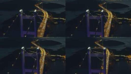 香港青马大桥夜景航拍高清在线视频素材下载