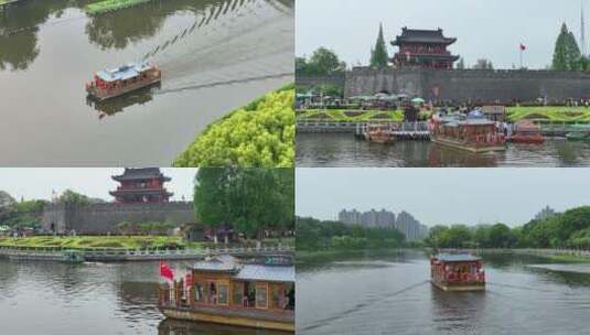 荆州古城护城河游船高清在线视频素材下载