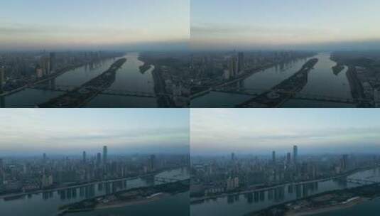 湘江两岸高楼大厦倒影航拍高清在线视频素材下载