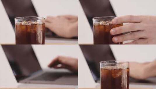 商务办公饮用冰咖啡高清在线视频素材下载