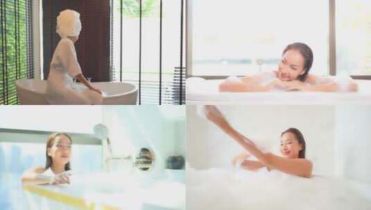 在沐浴的女人精致生活女人泡澡高清在线视频素材下载