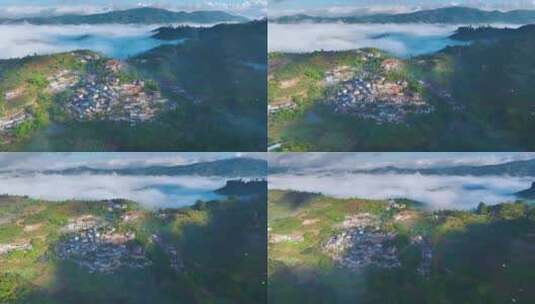 云雾下的茶山村庄高清在线视频素材下载