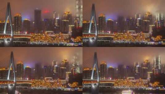 城市天际线夜景广角固定机位延时摄影高清在线视频素材下载