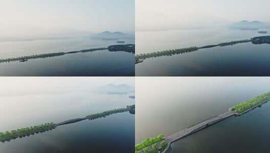 杭州西湖晨雾航拍高清在线视频素材下载