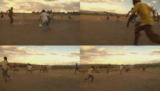 一群黑人少年踢足球高清在线视频素材下载